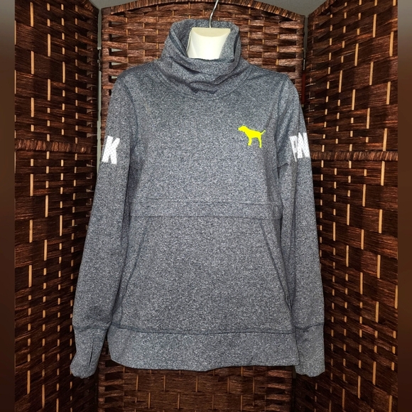 PINK Victoria's Secret Tops - Victoria Secre Pink Women's Pullover Gray/Neon Yellow Mock Neck Athletic Sz Smal